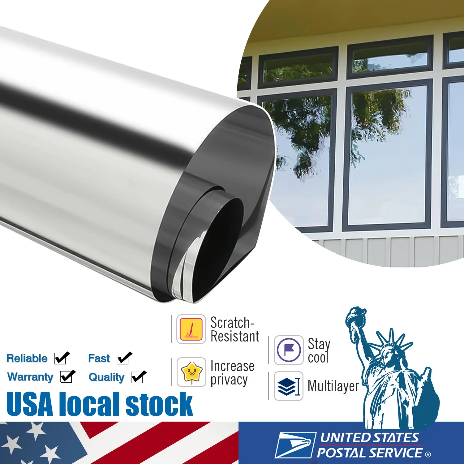 Intersolar Silver Chrome Mirror Window Tint | 24” X 10’ Roll | 2-Ply High Performance | HP Dark