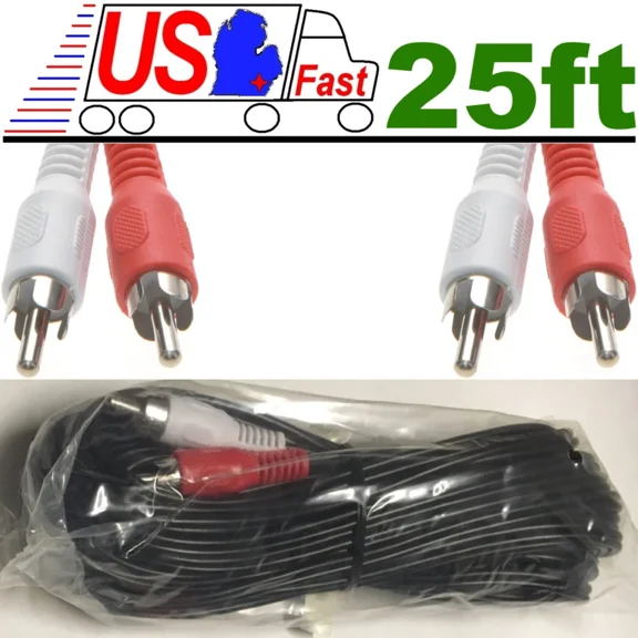 OLIVE- 25Ft Long Dual Rca Male~M Audio/Stereo/Reciever Phone Patch Cable/Cord/Wire{Thin