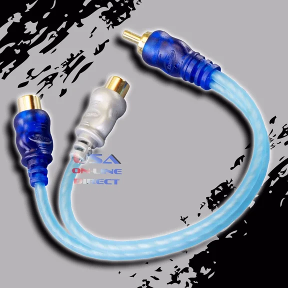 OLIVE- 2Pc Rca Y Adapter Spiral Twisted Home Marine System Platinum Interconnect Cable