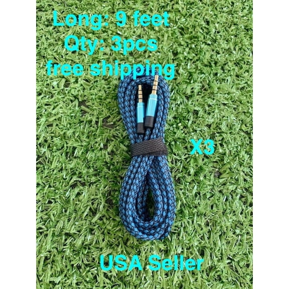 OLIVE- 3.5Mm Male To Male Aux Cable Cord Car Audio Pc Headphone Jack Blue 9Ft X3Pcs