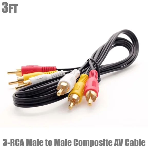 OLIVE- 3Ft 3 Rca Male To Male Composite Audio Video Cable Cord Av Tv Dvd Gold Plated
