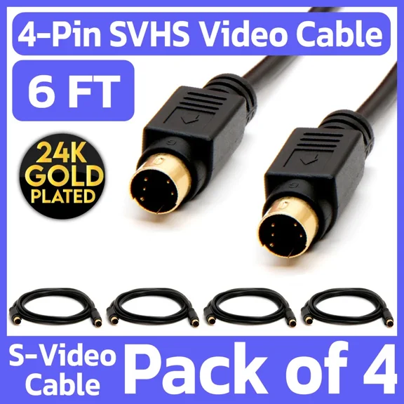 OLIVE- 4 Pack S-Video Cable 6Ft 4 Pin Male To Male Gold Plated Mini-Din Cord Vcr Dvd Tv