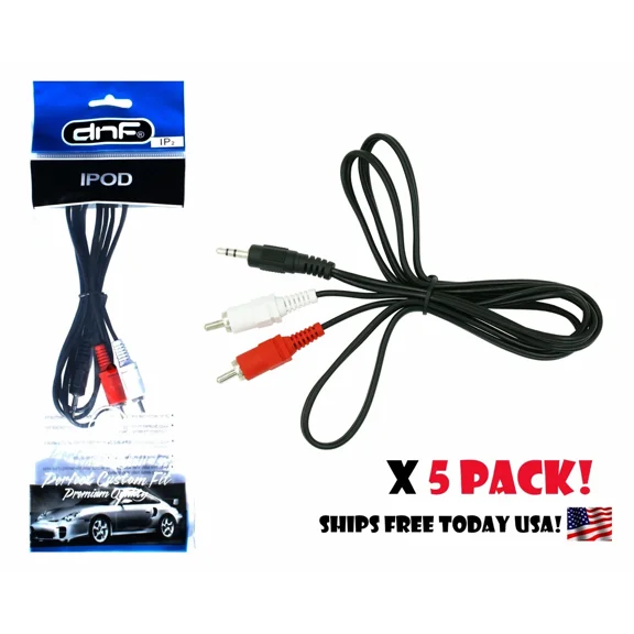 OLIVE- 5 Pack 4 Feet Premium 3.5 Mm Aux Male To 2 Rca Male Audio Cable Cord Ipod + Mp3