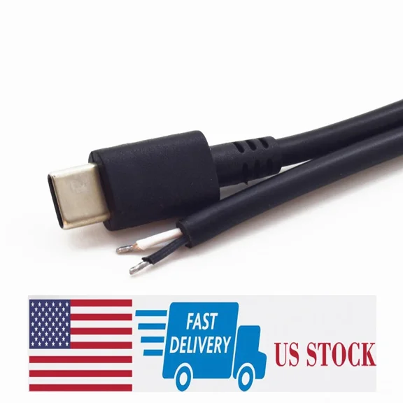 OLIVE- 5Pcs 25Cm Usb C Type-C Male Plug Cable 2 Wires Power Pigtail Cable Cord Diy -Us