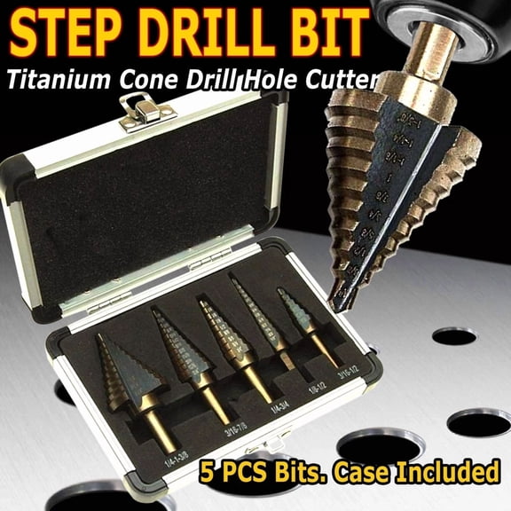 OLIVE- 5Pcs Hss High Speed Steel Cobalt Titanium Step Unibit Drill Bit Multiple Hole