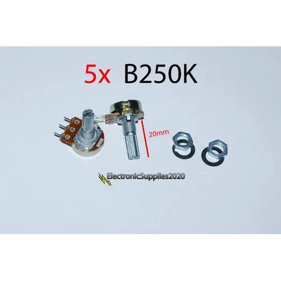 OLIVE- 5X 250K Ohm Logarithmic Taper Rotary Potentiometers With Fittings, Us Seller