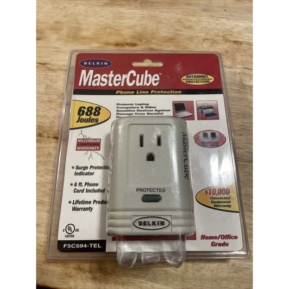 OLIVE- Belkin Mastercube Surge & Phone Protector F5C594-Tel 688 Joules Portable Compact