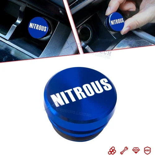 OLIVE- Blue Aluminum Nitrous Car Cigarette Lighter Button Design Cover Car Accessory