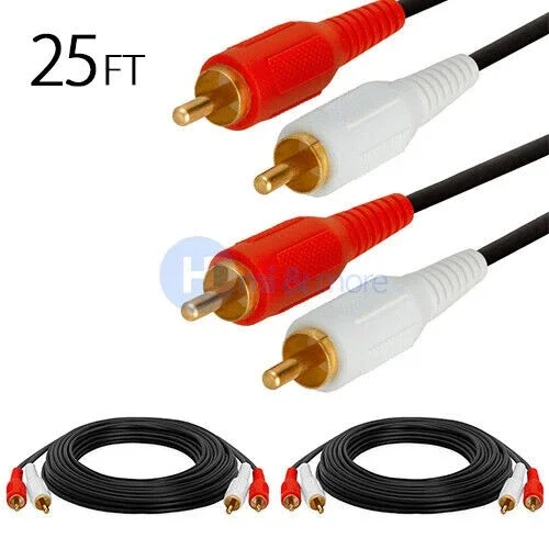 OLIVE- Dual Rca To Rca Audio Video 25 Ft Cable For Hdtv Dvd Stereo - Pack Of 2