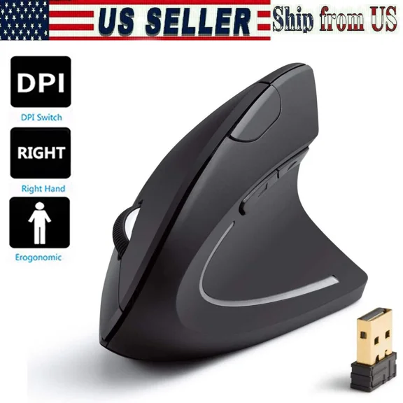 OLIVE- Ergonomic Vertical Mouse 6 Keys Usb Wireless 2.4Ghz 1200Dpi For Laptop Pc