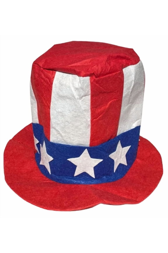 OLIVE- Felt Patriotic Jumbo Top Hat Uncle Sam Star Stripe Usa Flag Adult Red White Blue