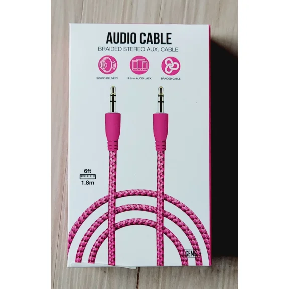OLIVE- Gems Audio Aux Cable 3.5Mm 6Ft Male Pink Braided Brand New Box Phone Speaker