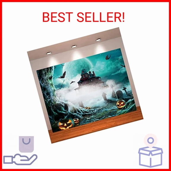 OLIVE- Halloween Photo Backdrop Watercolor Pumpkin Pumpkin Scary Graveyard Castle Night