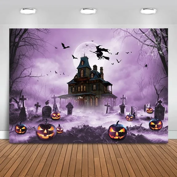 OLIVE- Halloween Photography Backdrop Scary Night Graveyard Full Moon Background Spooky