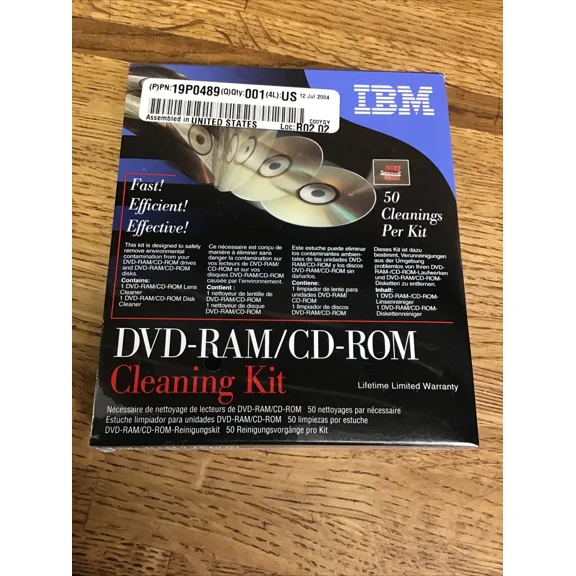 OLIVE- Ibm Dvd-Ram Cd-Rom Cleaning Kit New 19P0489 H5 50 Cleanings E