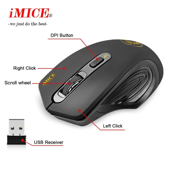 OLIVE- Imice 2.4Ghz Wireless Optical Mouse W/Lighted Scroll Wheel And Left, Right Click