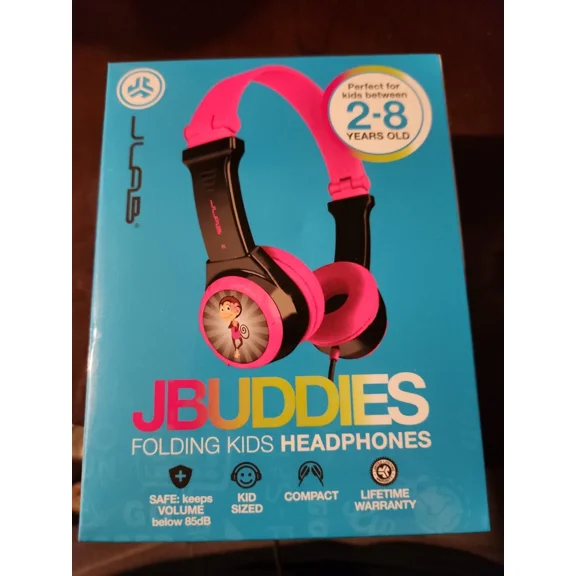 OLIVE- Jlab Pink/Black Monkey Jbuddies Folding Kids Wired Headphones For Ages 2+