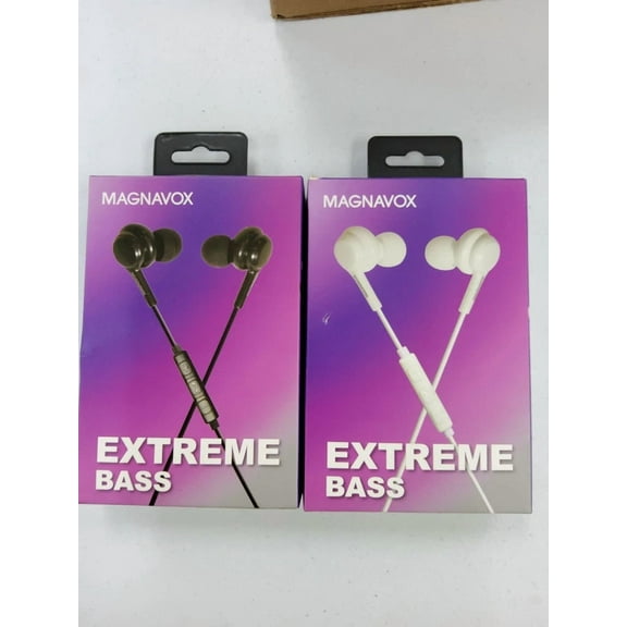 OLIVE- Magnavox In-Ear Silicone Earbuds Extreme Bass Headphone Jack Black &Wh Lot Of 2