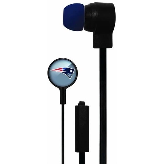 OLIVE- Mizco Nfl Black Stereo Earbuds W/Mic For All Devices, New England Patriots, New