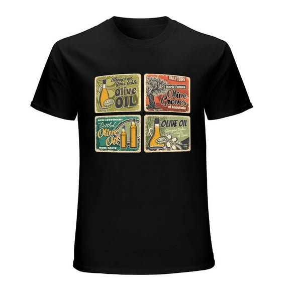 OLIVE OIL Vintage T-shirt Mens Cotton Classic Crewneck Short Sleeve Tees Unisex Black M