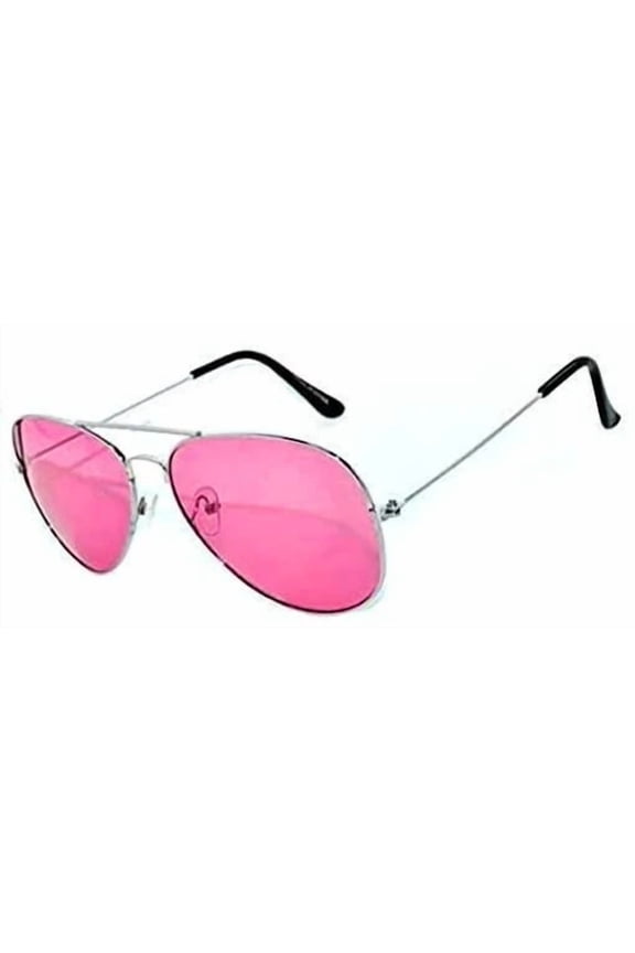OLIVE- Pink Lens Aviator Style Silver Metal Frame Womens Mens Sunglasses 90 Shades Uvb