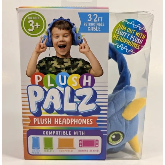 OLIVE- Plush Travel Palz Plush Headphones Blue Dinosaur Kids 3+ 3.2Ft Retractable Cable