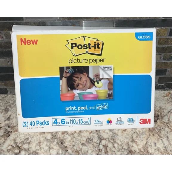 OLIVE- Post-It Brand Picture Paper Semi Gloss 2 X 40 Packs 4X6 In. 7.5 Mil Ink Jet New