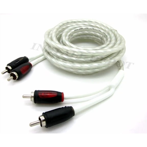OLIVE- Premium White Marine 22' Feet Triple Shielded Twisted Rca Cables Amp Install