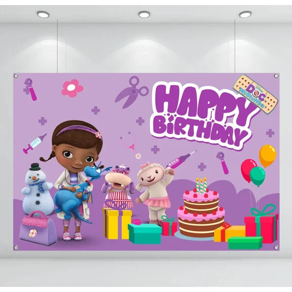 OLIVE- Princess Doc Mcstuffins Happy Birthday Backdrop Banner Background Decor 5X3Ft