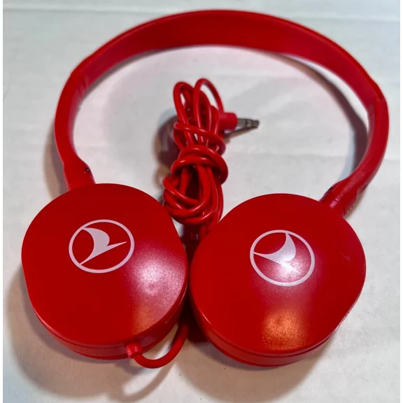 OLIVE- Red Turkish Airlines Headset Headphones Unused New Adjustable Wired 3.5 Jack