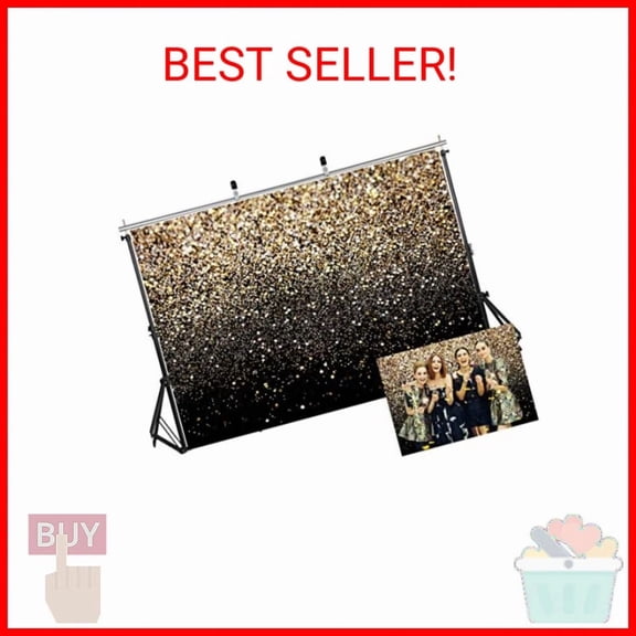 OLIVE- Sjoloon Black And Gold Backdrop Gold Spots Backdrop Vinyl Photography Backdrop V