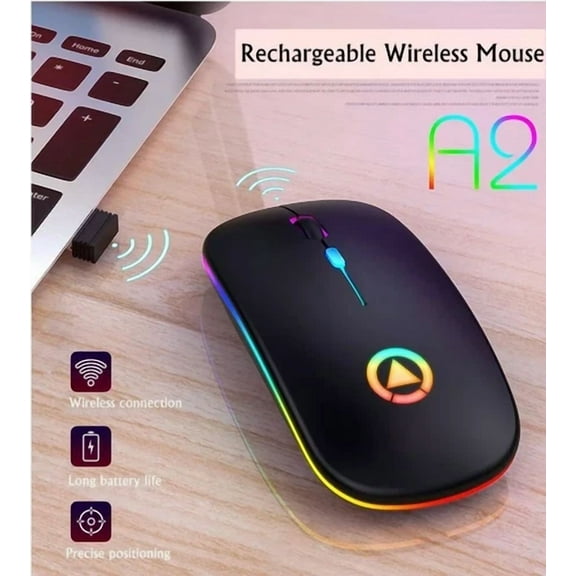 OLIVE- Slim Wireless Mouse Silent Usb Mice 2.4Ghz Rechargeable Rgb For Pc Laptop Us