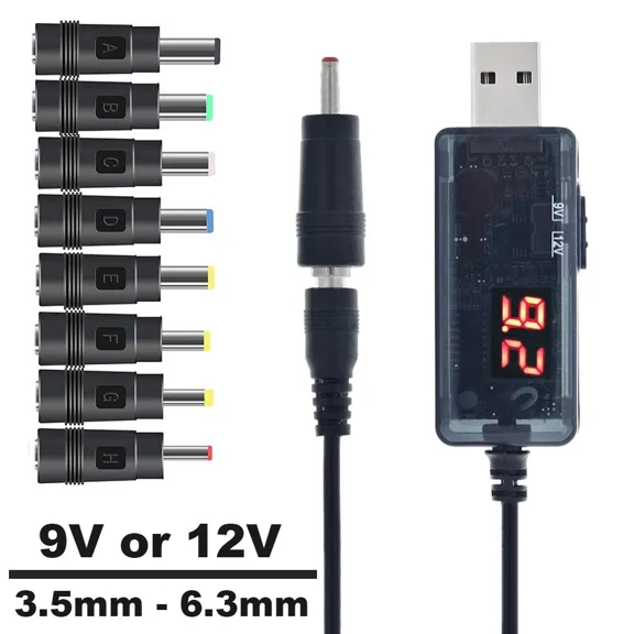 OLIVE- Usb Boost Converter Cable Dc 5V Step Up To 9V/12V 3.5 - 6Mm Adjustable Adapters