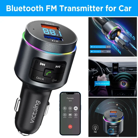 OLIVE- Bluetooth 5.0 Car Wireless Fm Transmitter Adapter 2 Usb Fast Charger Hands-Free