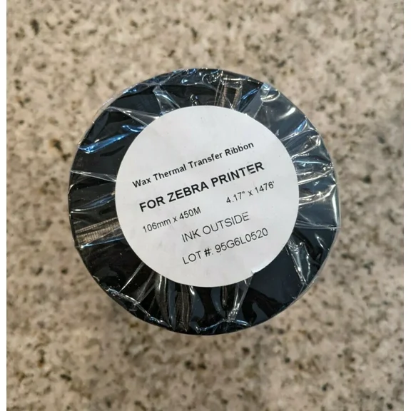 OLIVE- Wax Thermal Ribbon 4.17” X 1,476’ (106Mm X 450M), Ink On Outside Zebra Printers