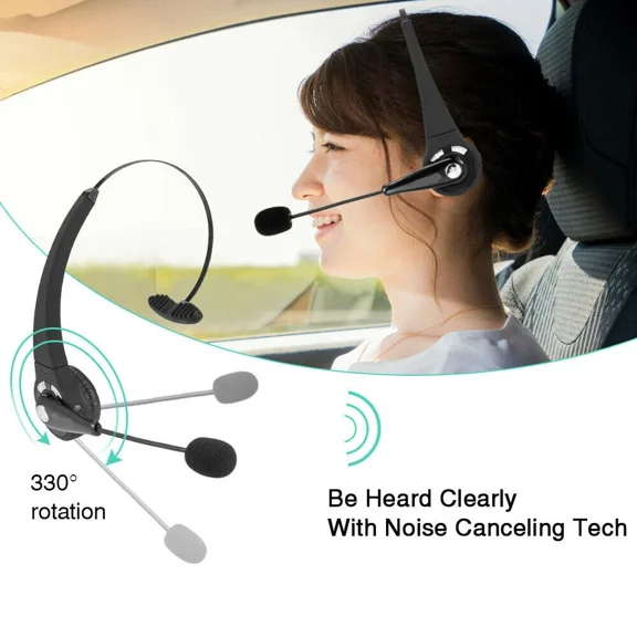 OLIVE- Wireless Bluetooth Headset Noise Cancelling Over The Head Boom W/Mic For Trucker