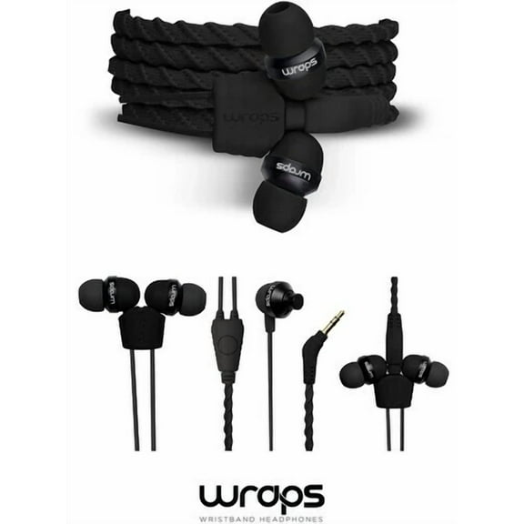 OLIVE- Wraps Talk Wristband Bracelet In-Ear Headphones (With Mic) - Coal, *New*
