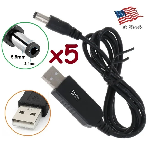 OLIVE- X5 Usb To Dc Power 5.5X2.1Mm Barrel 5-9V 3.3Mm Diameter Charging Cable Cord