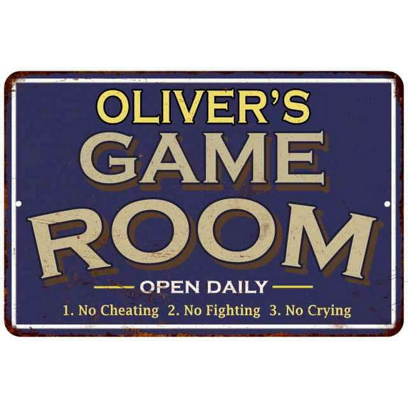 OLIVER'S Blue Game Room Gift Sign Metal Wall Decor 12x18 112180002332