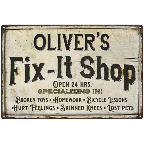 OLIVER'S Fix-It Shop Sign Grandpa Dad Wall Decor Gift 8x12 Metal 208120006322