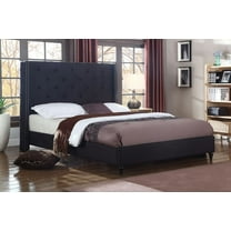 Oliver and Smith Full Upholstered Platform Bed Frame Black - 51 Inch Tall Button Tufted Headboard - Soft Linen Fabric Wood Slats - Modern Fabric Design - Easy Assembly (ASTOR)