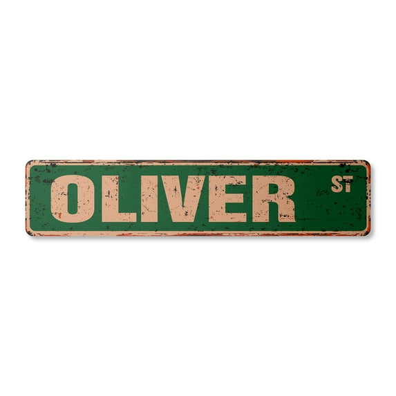OLIVER Vintage Plastic Street Sign Childrens Name Room Sign | Indoor/Outdoor |  18" Wide