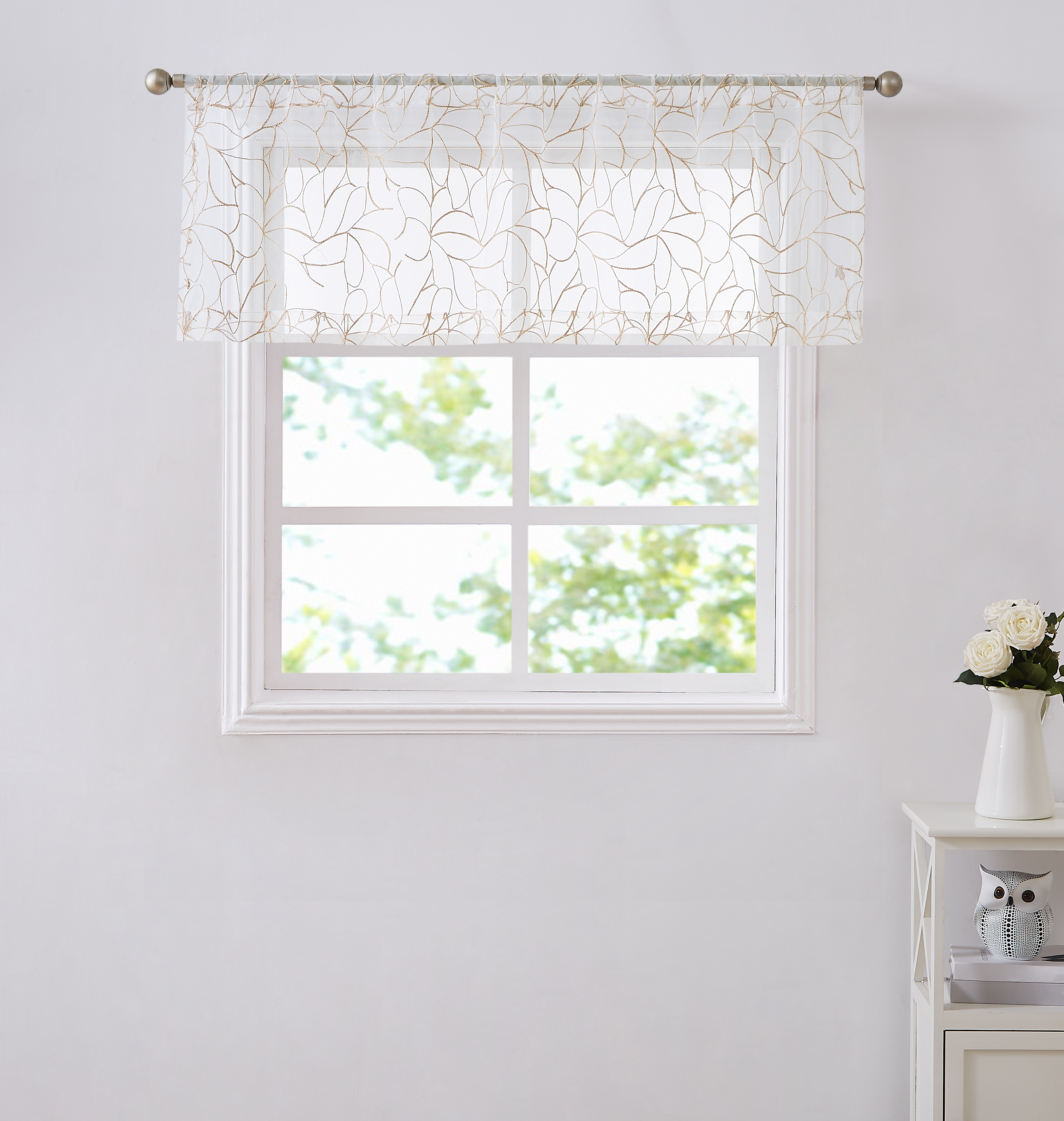 OLIVIA - Embroidered Voile Sheer Valance - Pole Pockets With ...