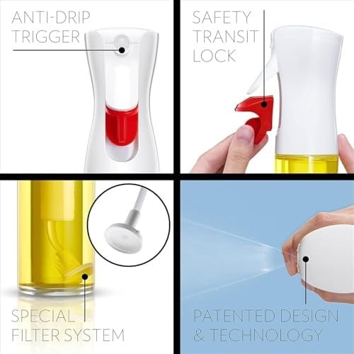 OLIVIA. The Original Advanced Oil Sprayer for Cooking, Salads, BBQs and More, Continuous Spray with Portion Control, Trusted by Chefs. Patented Technology. (Glass Bottle) (Gold Print)