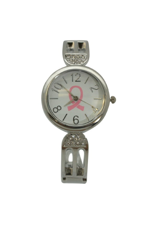 BREAST CANCER AWARENESS RIBBON BANGLE WATCH