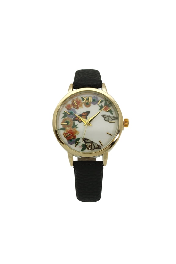 BUTTERFLY/FLOWER LEATHER WATCH