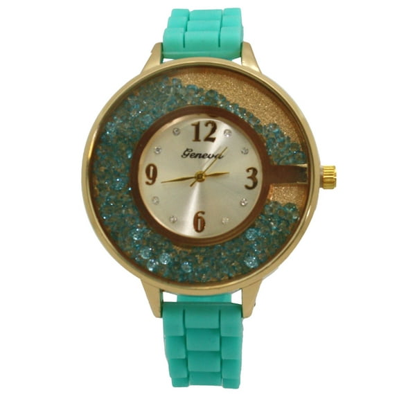 OLIVIA PRATT FLOATING COLORFUL STONES SILICONE STRAP WATCH