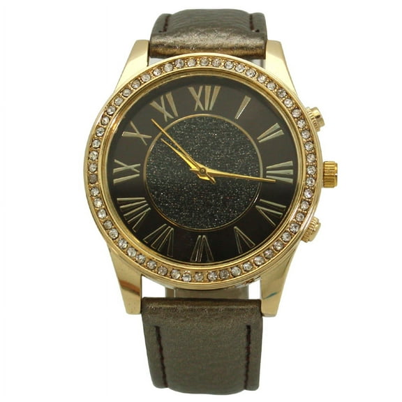 OLIVIA PRATT GLITTER AND GOLD DETAIL LEATHER STRAP WATCH