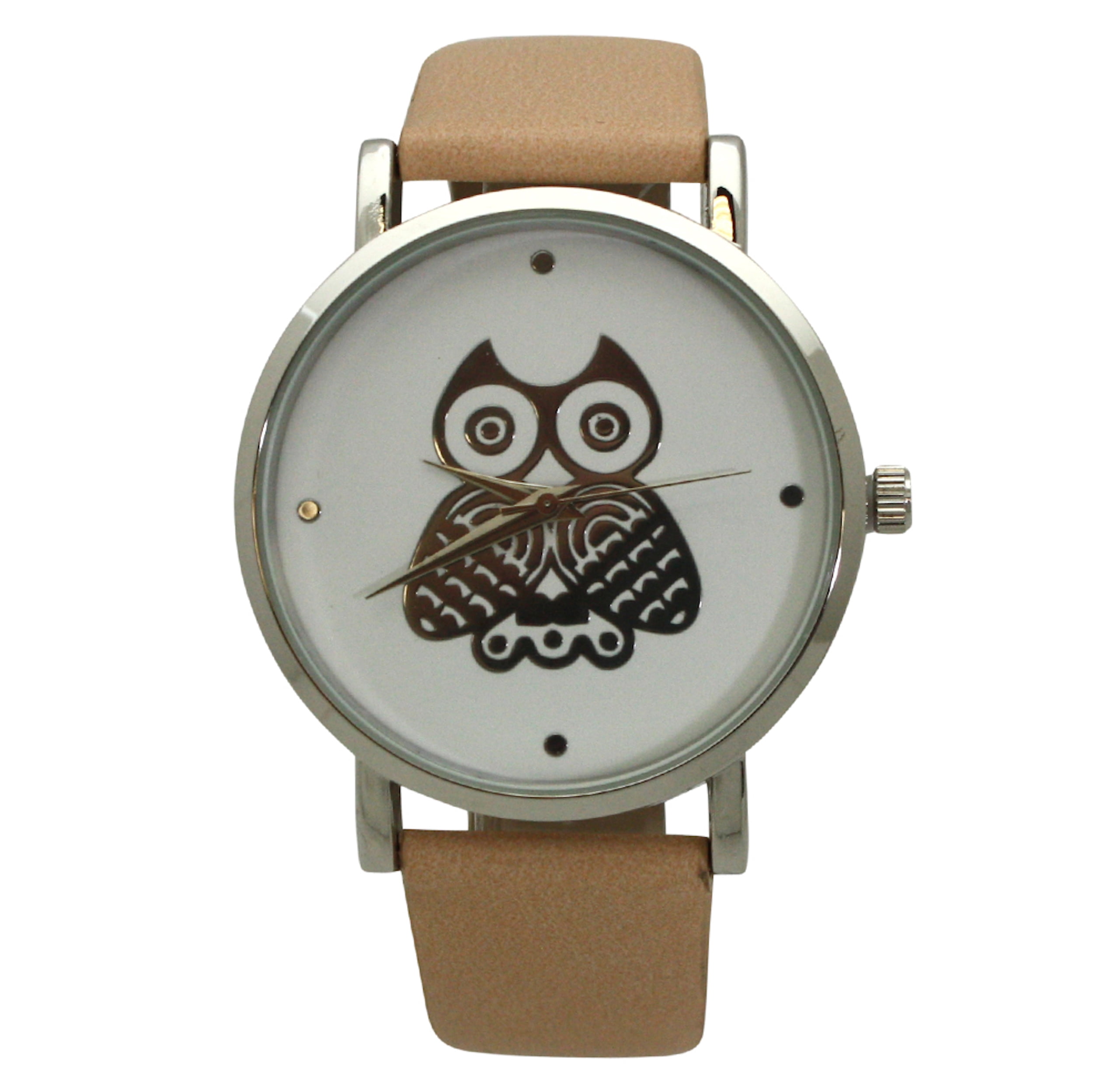 Women\'s owl watch w/ stones and silicone band Amesbury silver watch with genuine Howlite stone dial on a  main image 2
