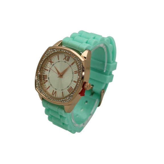 OLIVIA PRATT ROSE GOLD AND RHINESTONE SILICONE STRAP WATCH